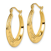 10K Yellow Gold Greek Key Hoop Earrings with Polished Finish and Secure Closure